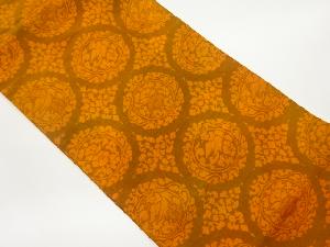 丸文に花唐草・鳥模様織出し名古屋帯